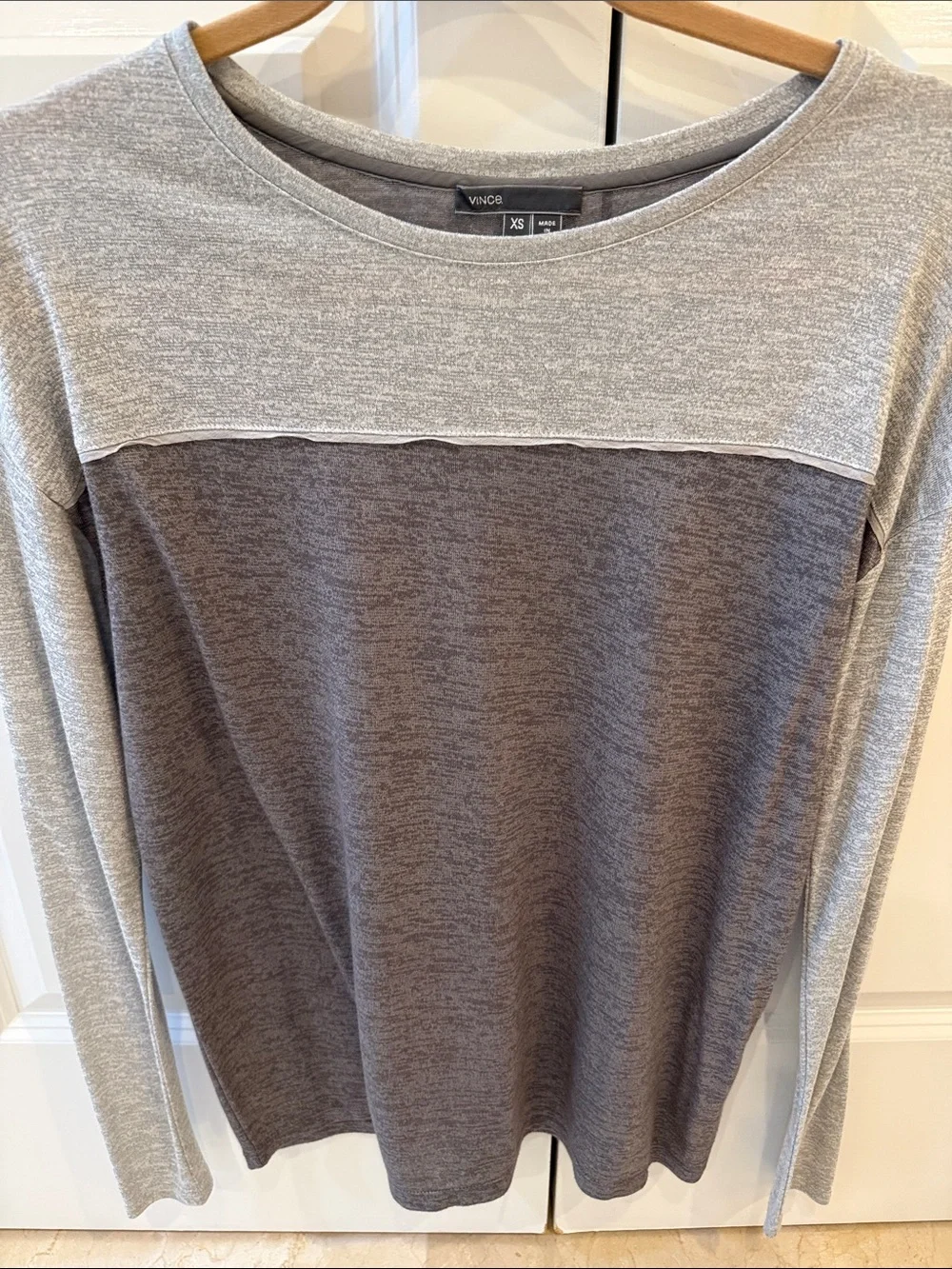 Vince Two-Tone Gray Crewneck Top